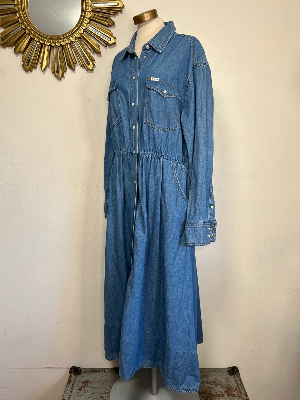 Wrangler + Staud Denim Button-Front Midi Shirt Dress - Picture 8 of 13